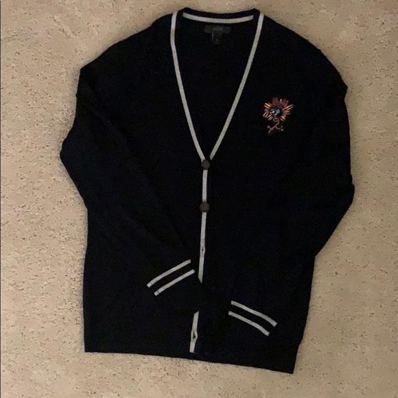 J. Crew Sweaters - Navy blue cardigan with light beige trim!